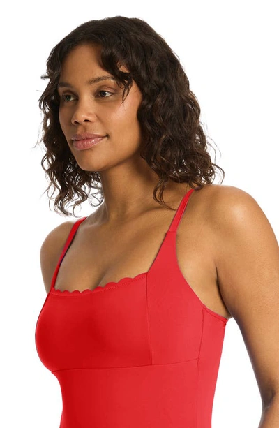Shop Sea Level Scalloped Square Neck One-piece Swimsuit In Red