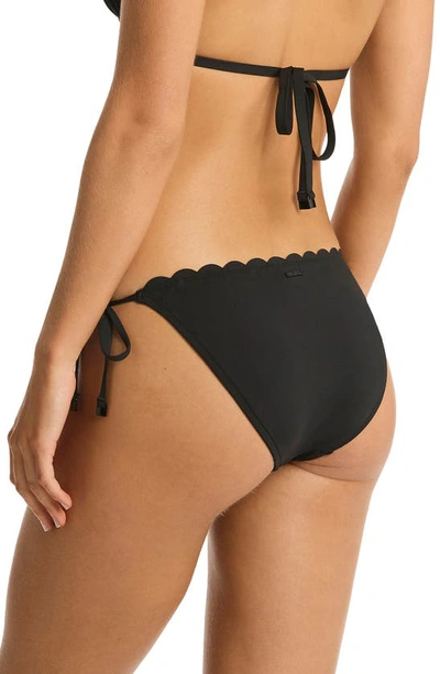 Sea Level Scalloped Side Tie Bikini Bottoms In Black