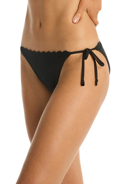 Sea Level Scalloped Side Tie Bikini Bottoms In Black