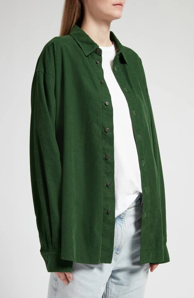 Shop The Row Penna Corduroy Button-up Shirt In Pine Green