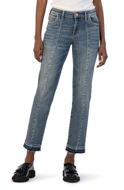 Shop Kut From The Kloth Rachael Release Hem Mid Rise Seamed Ankle Mom Jeans In Award