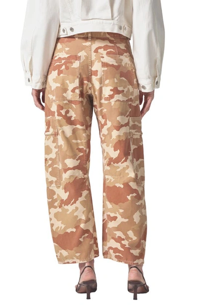 Citizens Of Humanity Marcelle Camo Print Low Rise Barrel Cargo Jeans In Sand Camo