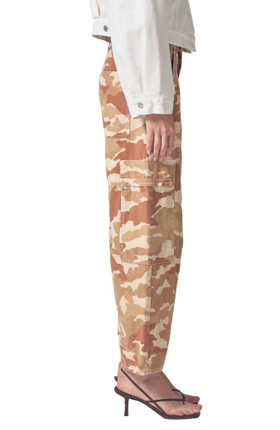 Citizens Of Humanity Marcelle Camo Print Low Rise Barrel Cargo Jeans In Sand Camo