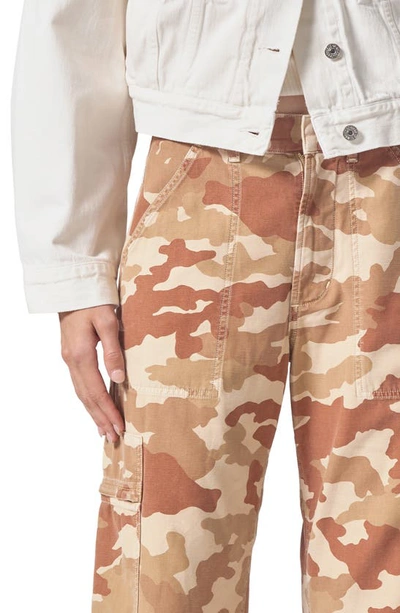 Citizens Of Humanity Marcelle Camo Print Low Rise Barrel Cargo Jeans In Sand Camo