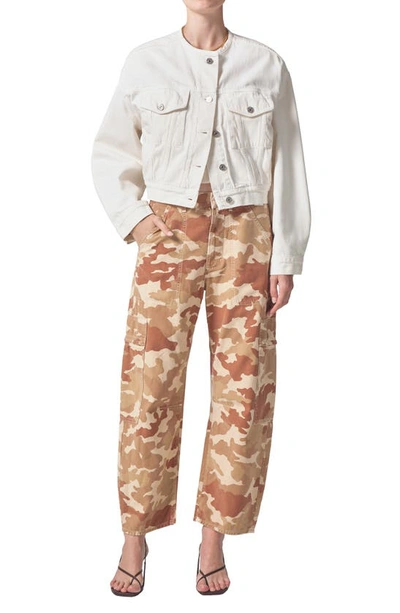 Citizens Of Humanity Marcelle Camo Print Low Rise Barrel Cargo Jeans In Sand Camo