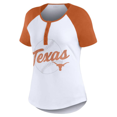 Shop Wear By Erin Andrews White Texas Longhorns Baseball Logo Raglan Henley T-shirt