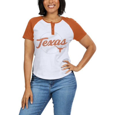 Shop Wear By Erin Andrews White Texas Longhorns Baseball Logo Raglan Henley T-shirt