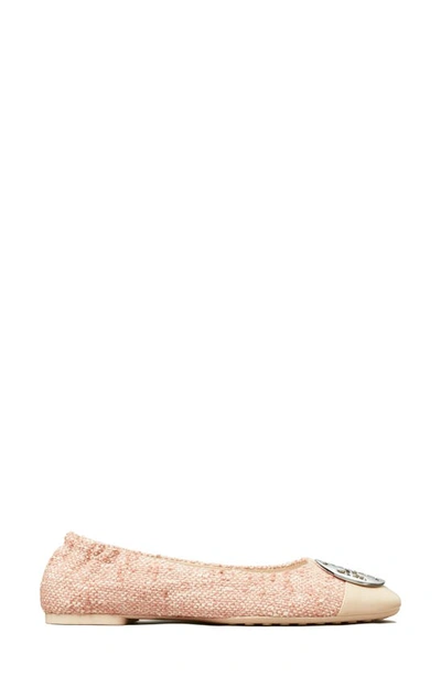 Shop Tory Burch Claire Cap Toe Ballet Flat In Peach / Ivory / Gold / Silver