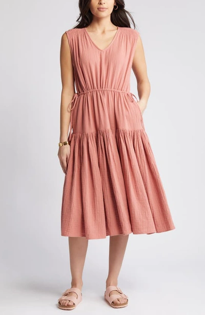 Shop Caslon (r) Tiered Cotton Gauze Midi Dress In Pink Canyon