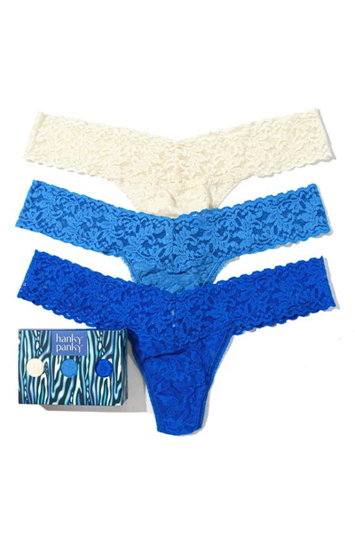 Shop Hanky Panky Assorted 3-pack Low Rise Thongs In Ivory/ Forget Me Not/ Sapphire