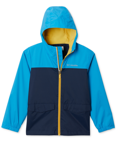 Shop Columbia Big Boys Rain-zilla Fleece-lined Full-zip Hooded Rain Jacket In Compass Blue