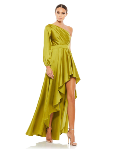 Shop Mac Duggal Women's Ieena High Low One Shoulder Flowy Gown In Chartreuse