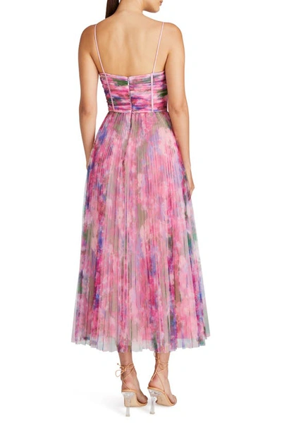 Shop ml Monique Lhuillier Madison Floral Plissé Tulle Midi Cocktail Dress In Waterlily Floral