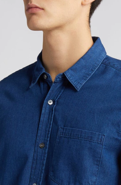 Shop Frame Cotton & Linen Chambray Button-up Shirt In Darkland