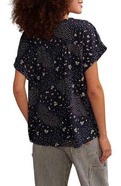 Shop Lucky Brand Floral Cotton & Modal Split Neck T-shirt In Navy Multi