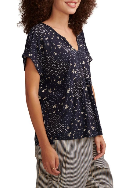 Shop Lucky Brand Floral Cotton & Modal Split Neck T-shirt In Navy Multi
