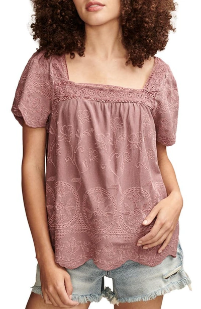 Shop Lucky Brand Embroidered Flutter Sleeve Top In Rose Brown
