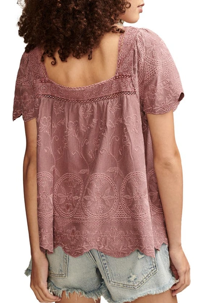 Shop Lucky Brand Embroidered Flutter Sleeve Top In Rose Brown