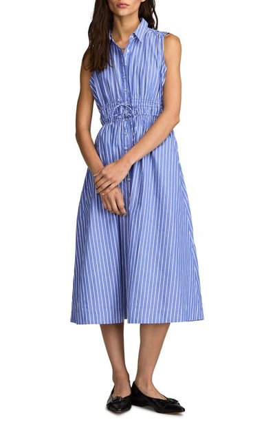 Shop Lucky Brand Stripe Shirred Waist Sleeveless Shirtdress In Blue Stripe