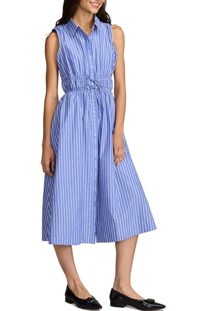 Shop Lucky Brand Stripe Shirred Waist Sleeveless Shirtdress In Blue Stripe