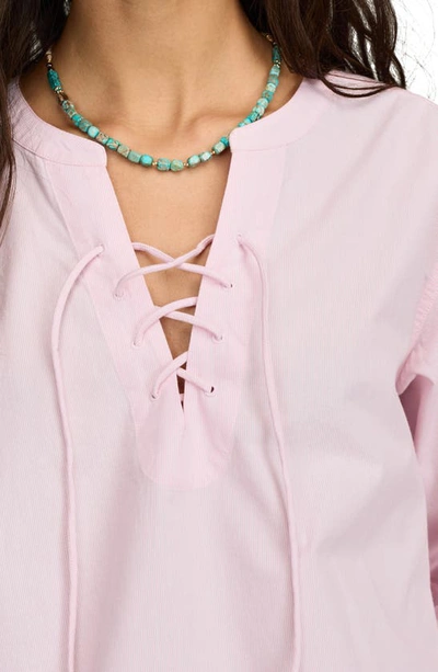 Shop Lucky Brand Lace-up Oversize Shirt In Pink Stripe