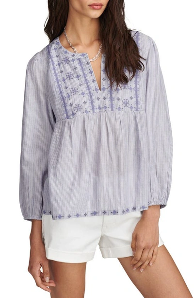 Shop Lucky Brand Embroidered Peasant Top In Blue Stripe