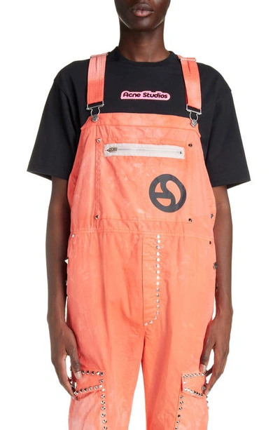Shop Acne Studios Oversize Studded Cargo Overalls In Fluo Pink