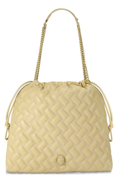 Shop Kurt Geiger Kensington Drawstring Quilted Leather Shoulder Bag In Natural