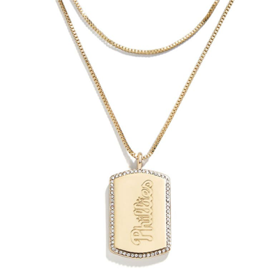 Shop Wear By Erin Andrews X Baublebar Philadelphia Phillies Dog Tag Necklace In Gold