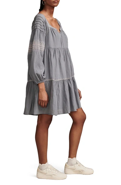 Shop Lucky Brand Embroidered Long Sleeve Tiered Cotton Dress In Blue