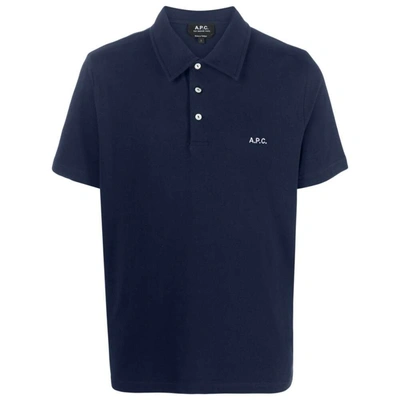 Shop Apc A.p.c. Logo Organic Cotton Polo Shirt In Blue