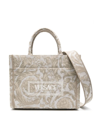 Shop Versace Totes In Beigegold