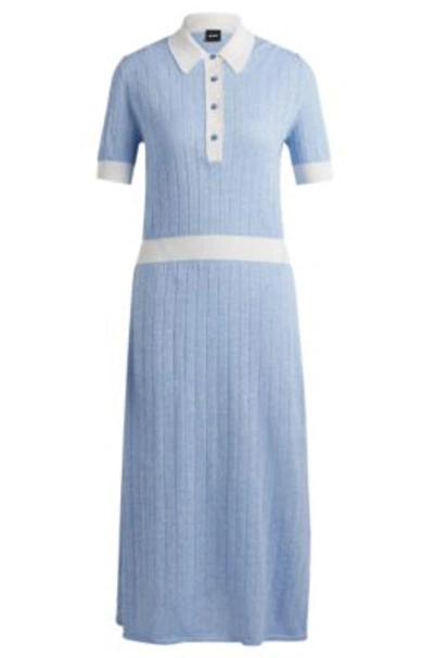 Shop Hugo Boss Linen-blend Dress With Button Placket In Patterned