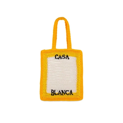 Shop Casablanca Logo Cotton Crochet Tote Bag In Yellow
