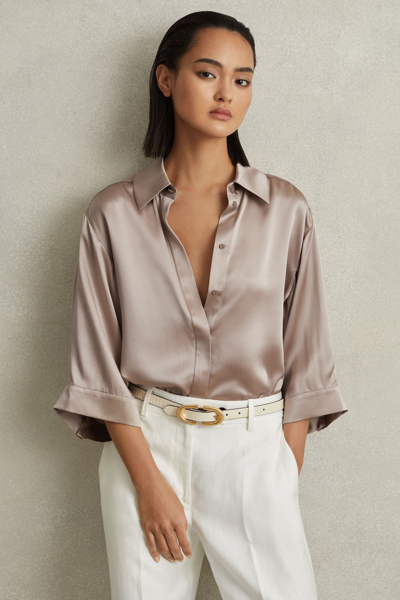 Shop Reiss Winnie - Champagne Silk Relaxed Sleeve Blouse, Us 4
