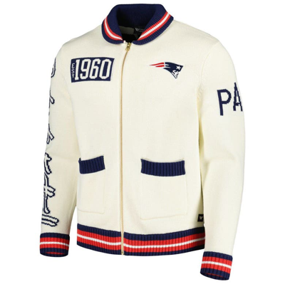 Shop The Wild Collective Cream New England Patriots Jacquard Full-zip Sweater