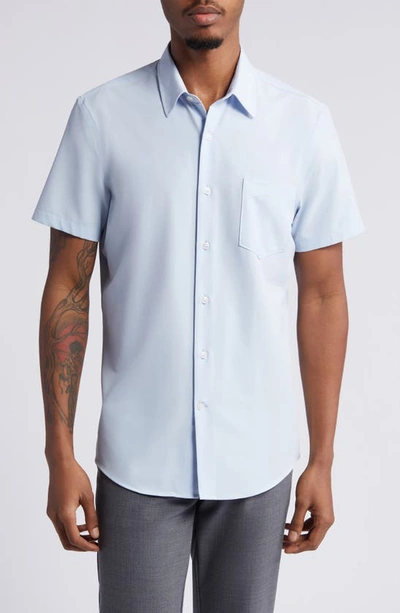 Shop Nordstrom Trim Fit Short Sleeve Button-up Shirt In Blue Skyway