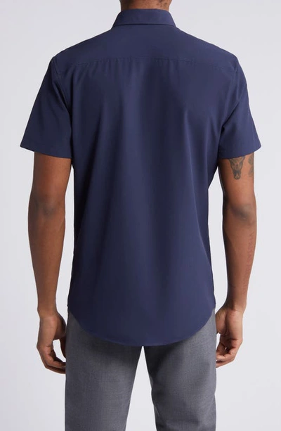 Shop Nordstrom Trim Fit Short Sleeve Button-up Shirt In Navy Blazer