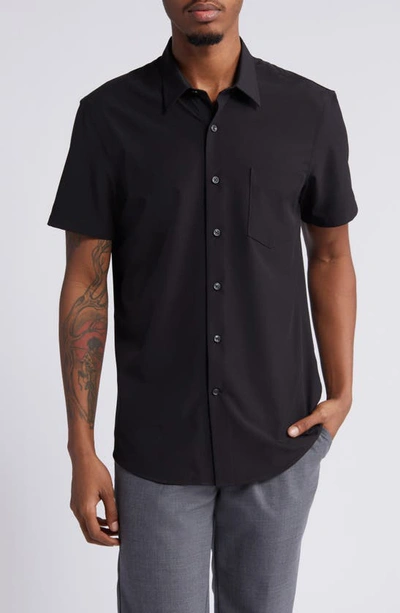 Shop Nordstrom Trim Fit Short Sleeve Button-up Shirt In Black
