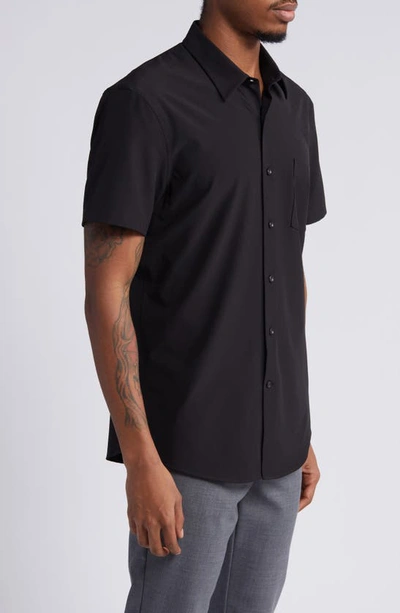 Shop Nordstrom Trim Fit Short Sleeve Button-up Shirt In Black