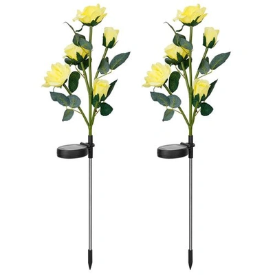 Shop Fresh Fab Finds 2pcs Solar Powered Lights Outdoor Rose Flower Led Decorative Lamp Water Resistant Pathway Stake Ligh