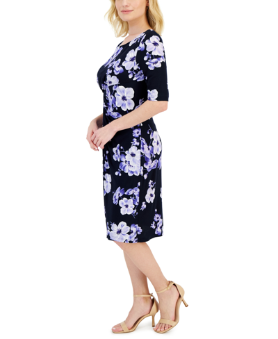 Shop Connected Petite Floral-print Faux-wrap Dress In Nyp