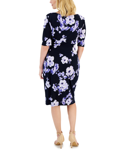 Shop Connected Petite Floral-print Faux-wrap Dress In Nyp