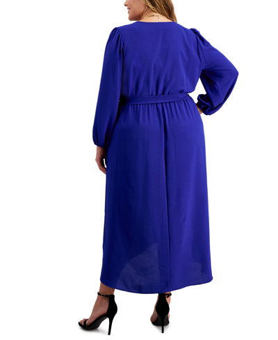 Shop Connected Plus Size Tie-front Wrap Maxi Dress In Sapphire