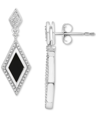 Shop Macy's Onyx & Diamond (1/20 Ct. T.w.) Geometric Framed Drop Earrings In Sterling Silver