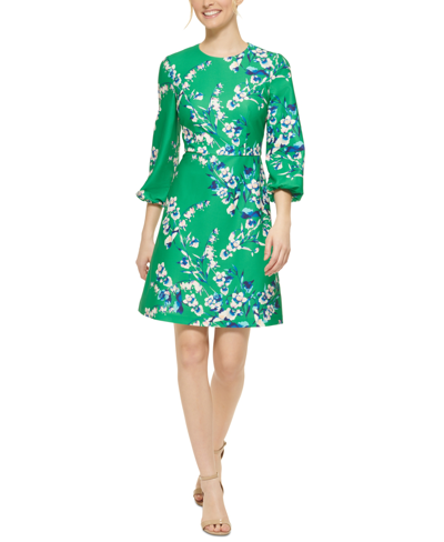Shop Eliza J Women's Long-sleeve Printed A-line Dress In Green
