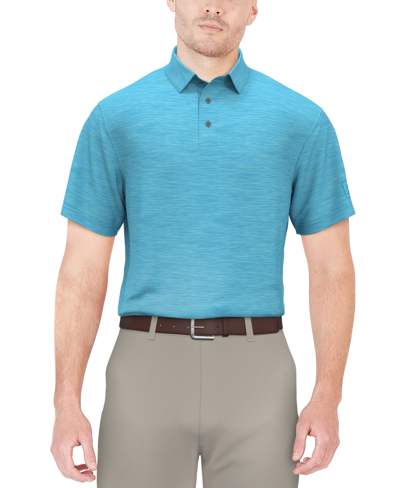 Shop Pga Tour Men's Airflux Jaspe Golf Polo Shirt In Cyan Blue Heather