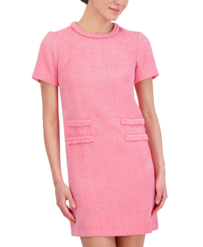 Shop Eliza J Women's Braided Trim Boucle Shift Dress In Pink