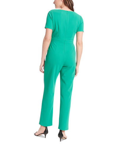Shop London Times Petite Short-sleeve Bow-neck Jumpsuit In Green