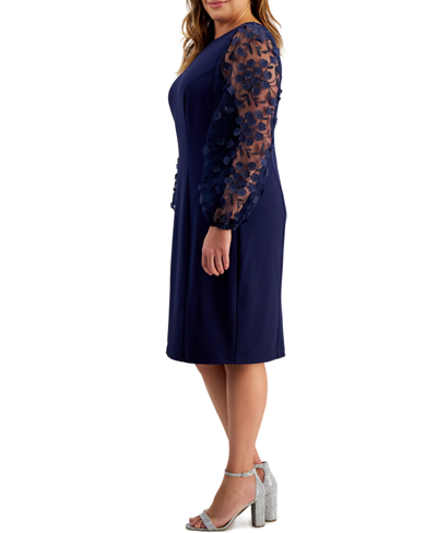 Shop Connected Plus Size 3d Floral-applique Sheath Dress In Navy